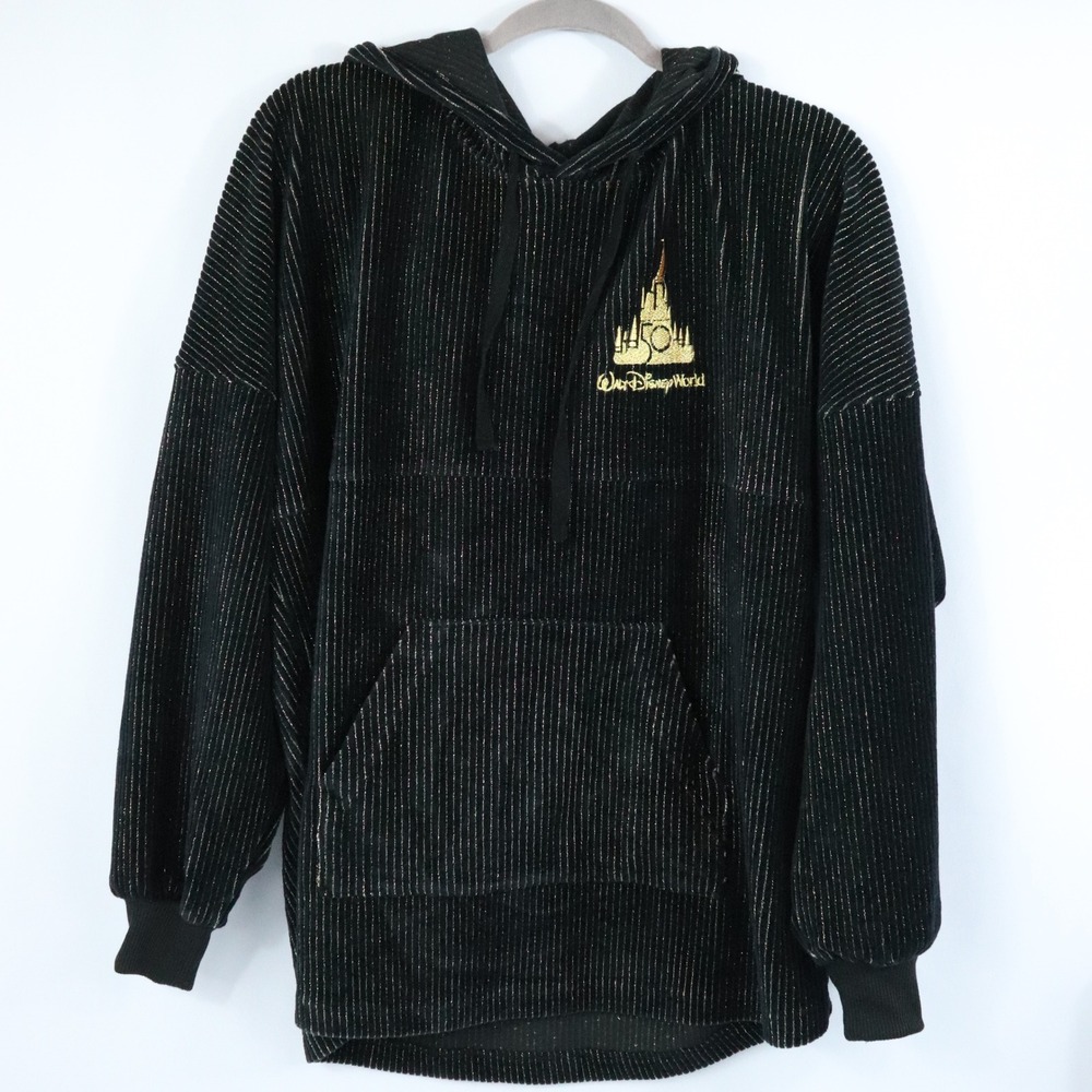 Disney World 50th Anniversary Black Gold Pullover Spirit Jersey Hoodie Sz Medium